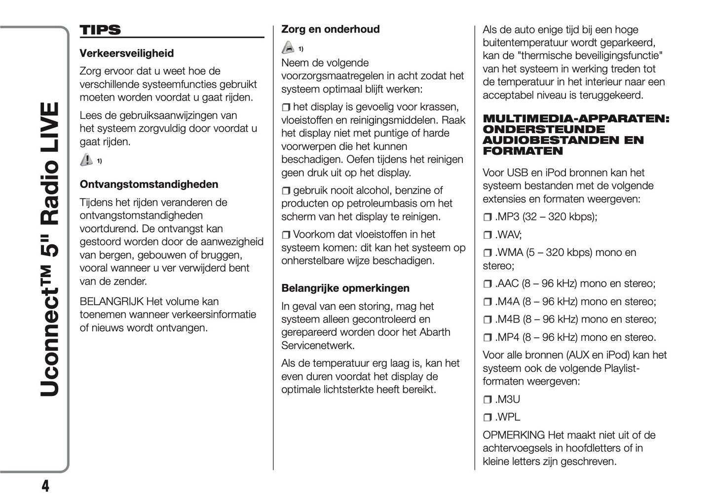 2017-2018 Abarth 500/595/695 Uconnect 5.0 Radio Infotainment Manual | Dutch