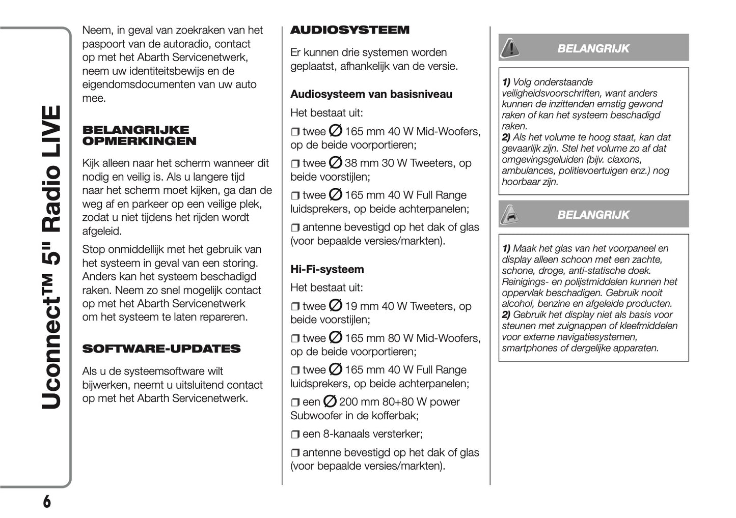 2017-2018 Abarth 500/595/695 Uconnect 5.0 Radio Infotainment Manual | Dutch