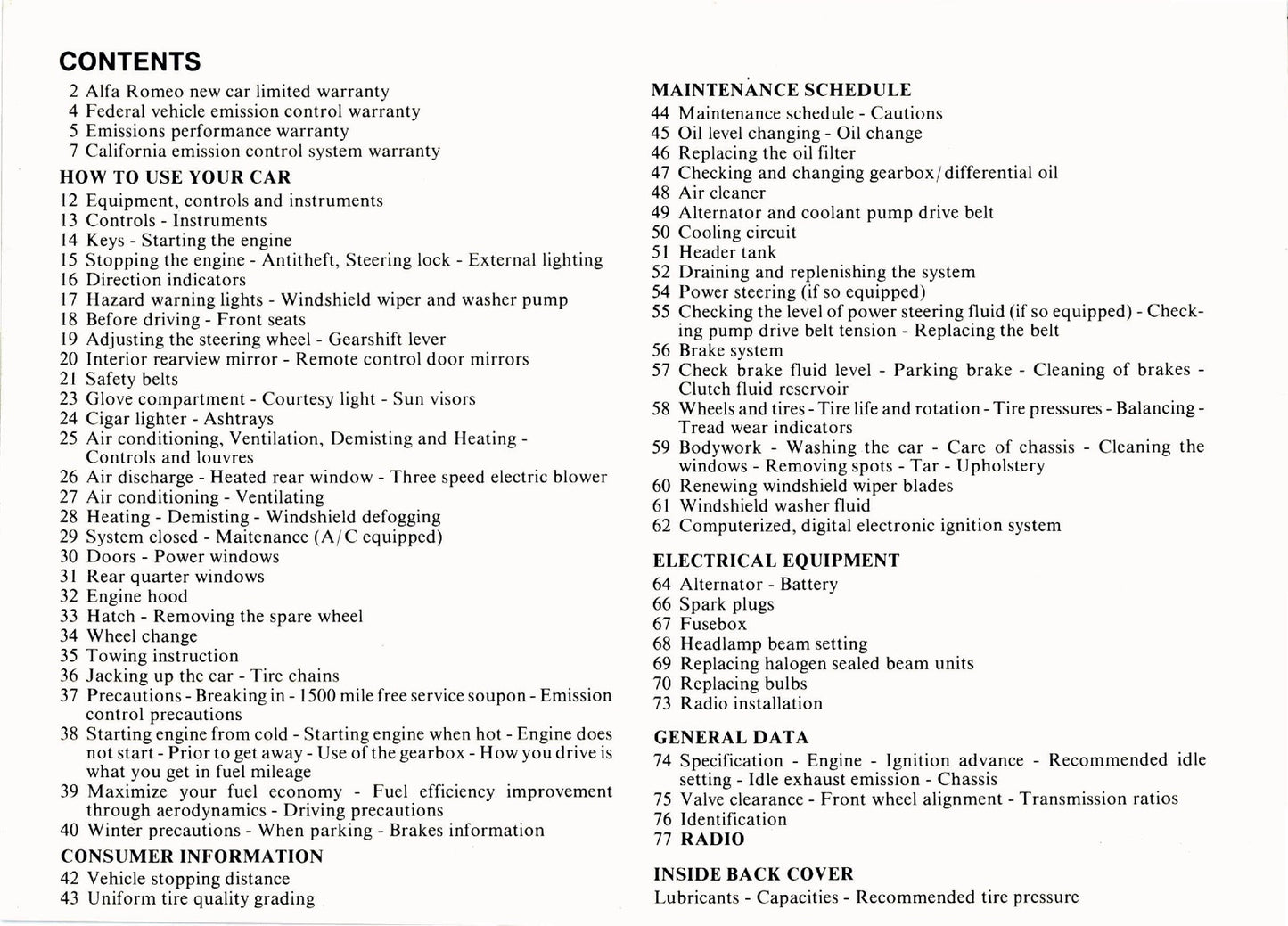 1985 Alfa Romeo GTV 6 Owner's Manual | English
