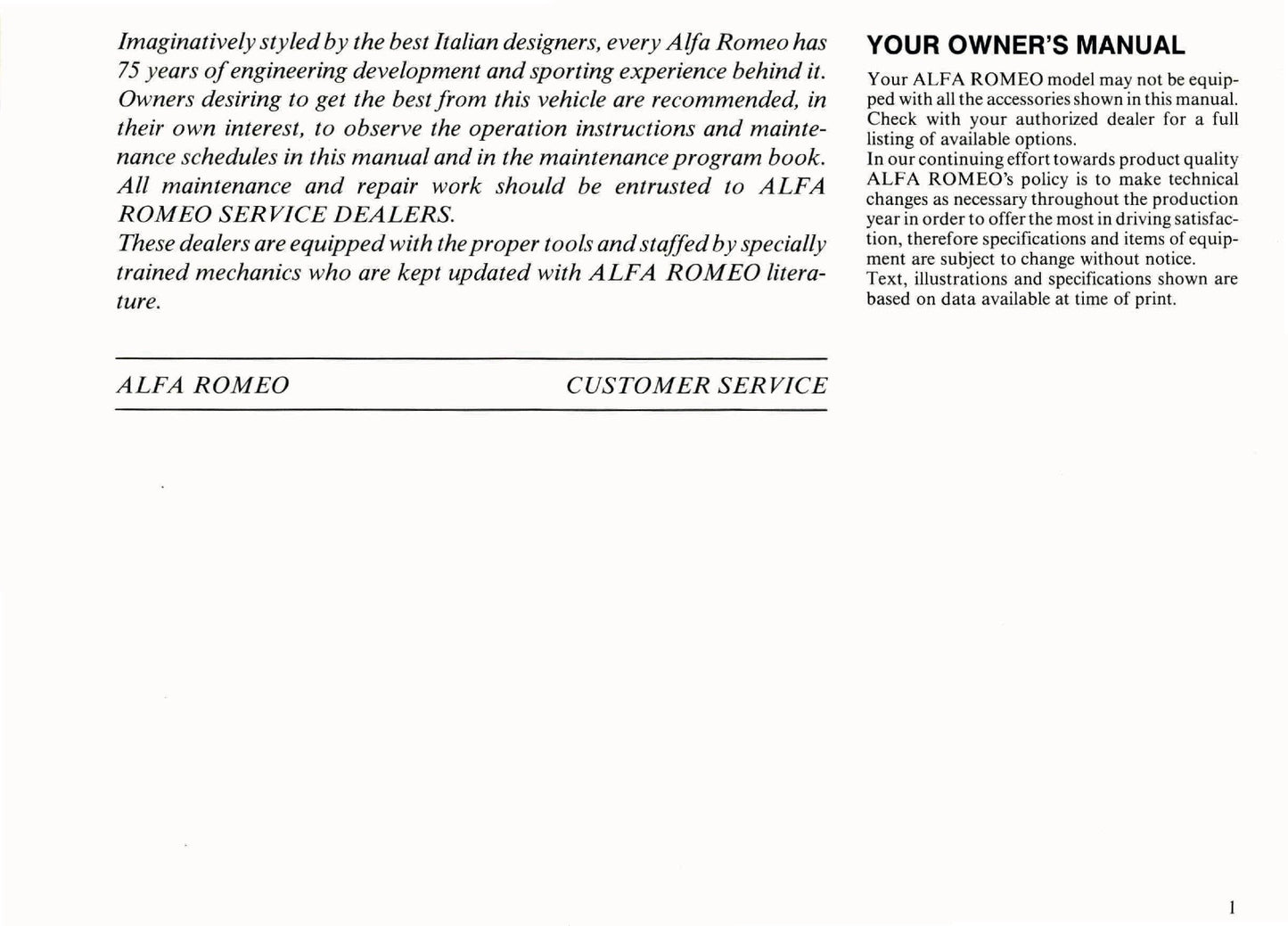 1985 Alfa Romeo GTV 6 Owner's Manual | English