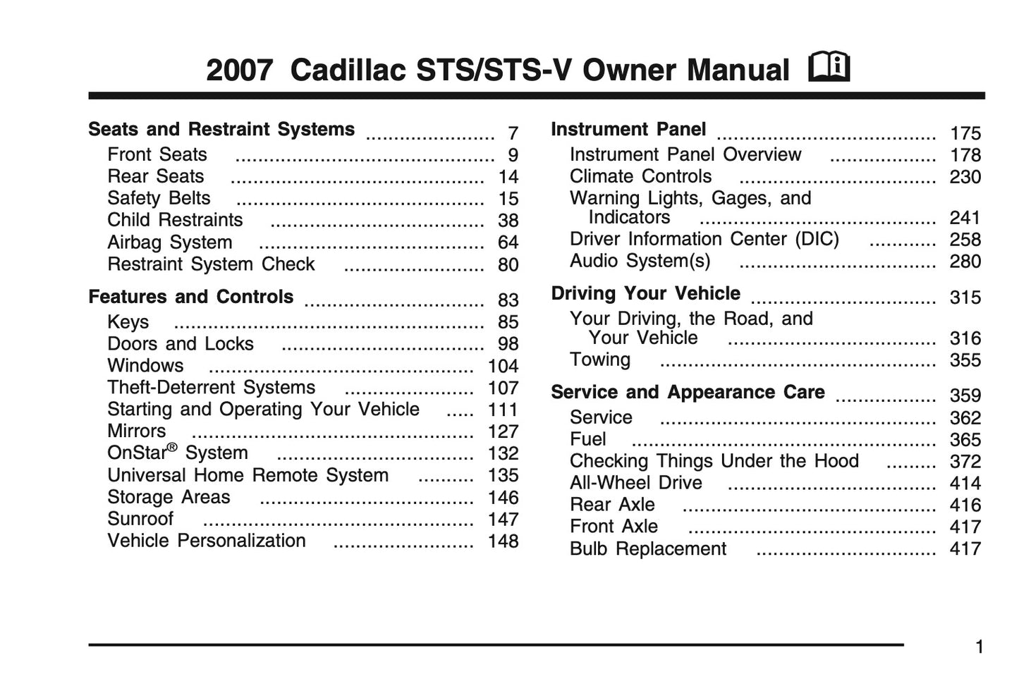 2007 Cadillac STS/STS-V Owner's Manual | English