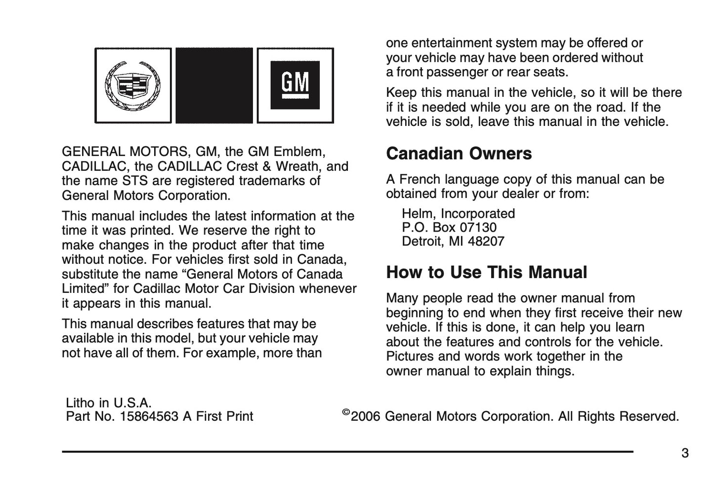 2007 Cadillac STS/STS-V Owner's Manual | English