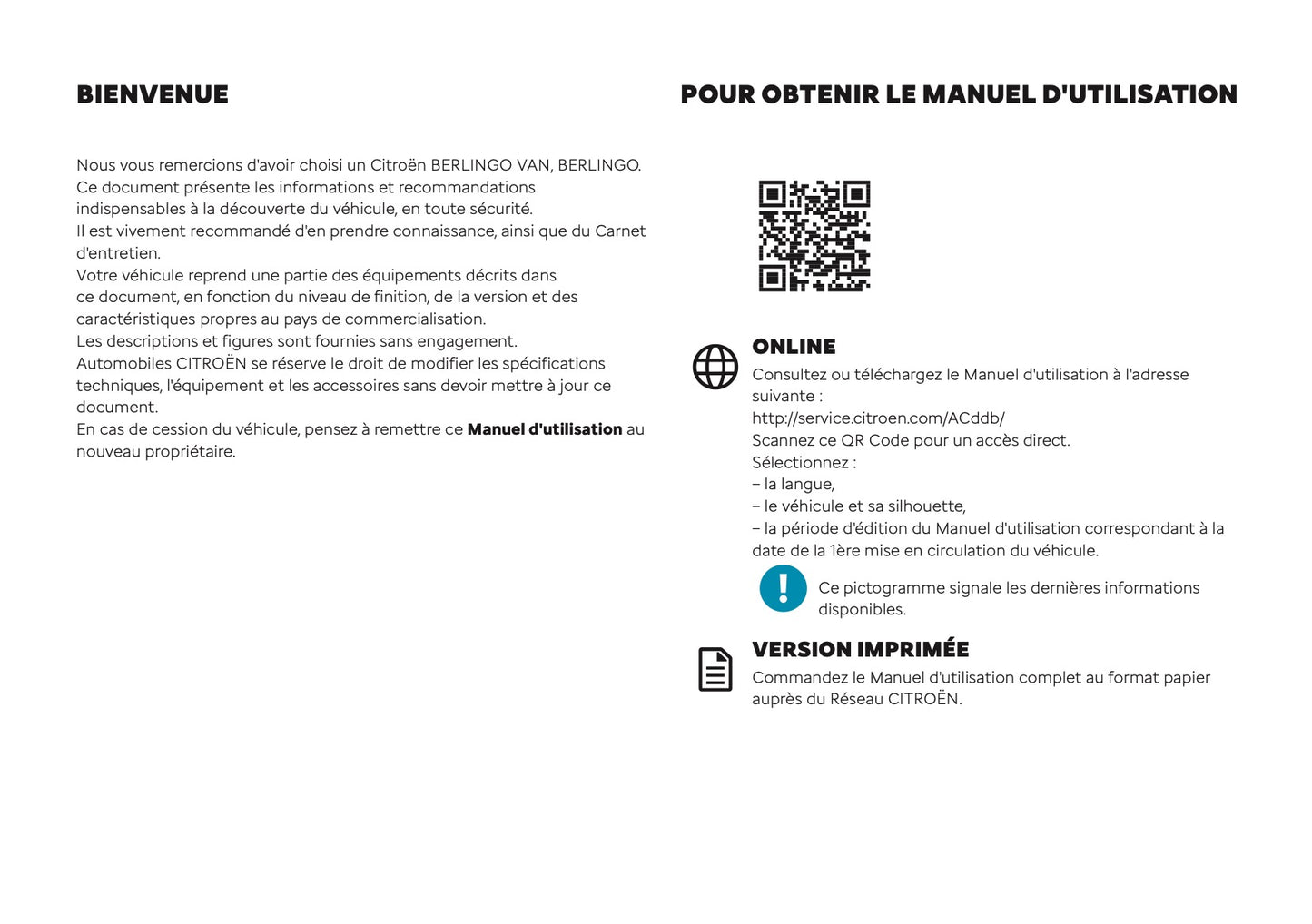 2025 Citroën Berlingo/Berlingo Van Manuel du propriétaire | Français