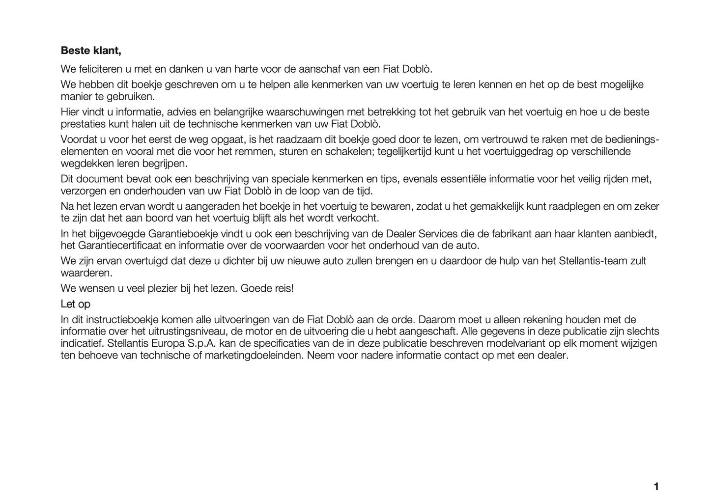2023-2025 Fiat Doblo Owner's Manual | Dutch