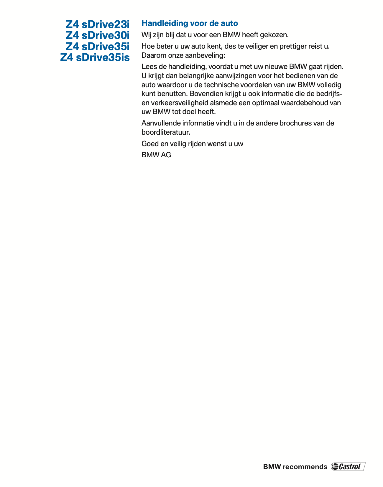2010-2011 BMW Z4 Owner's Manual | Dutch