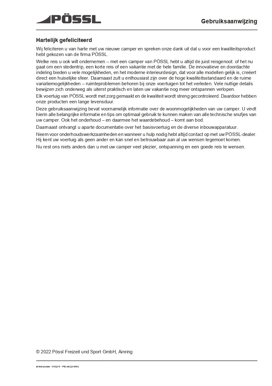 2019-2022 Pössl 2WIN Plus Gebruikershandleiding | Nederlands