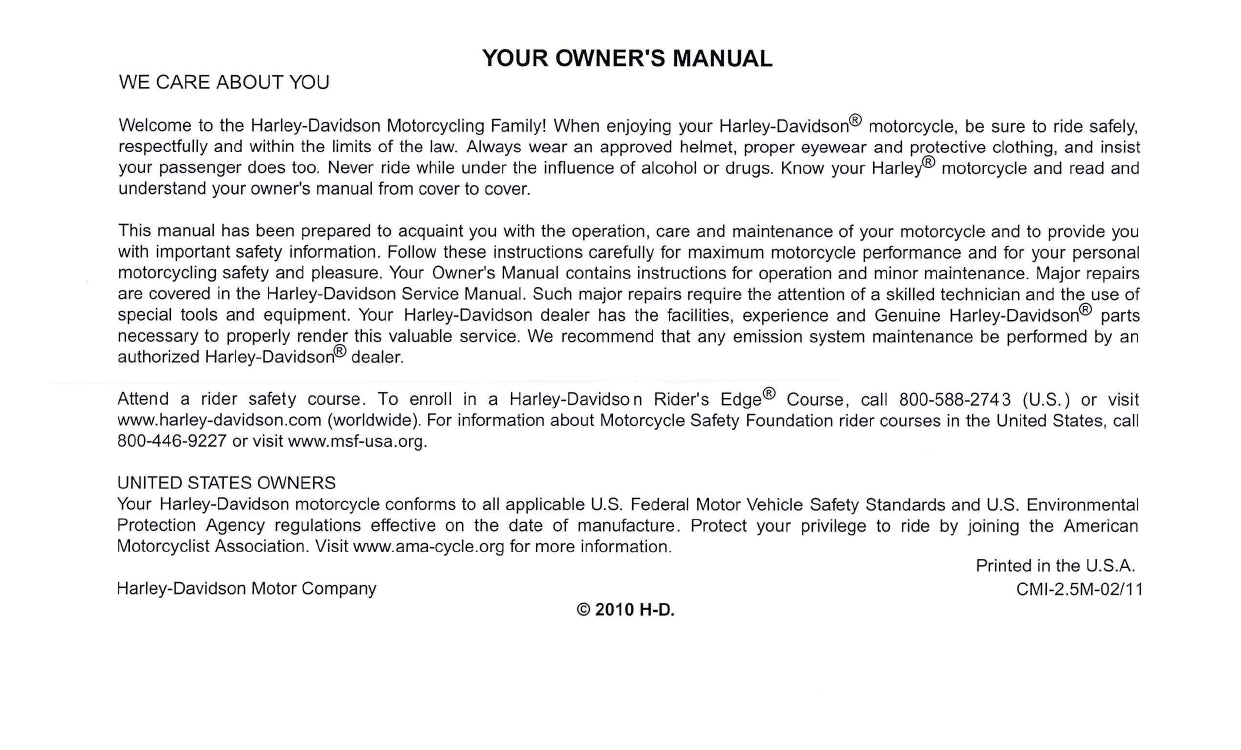 2011 Harley-Davidson VRSC Owner's Manual | English