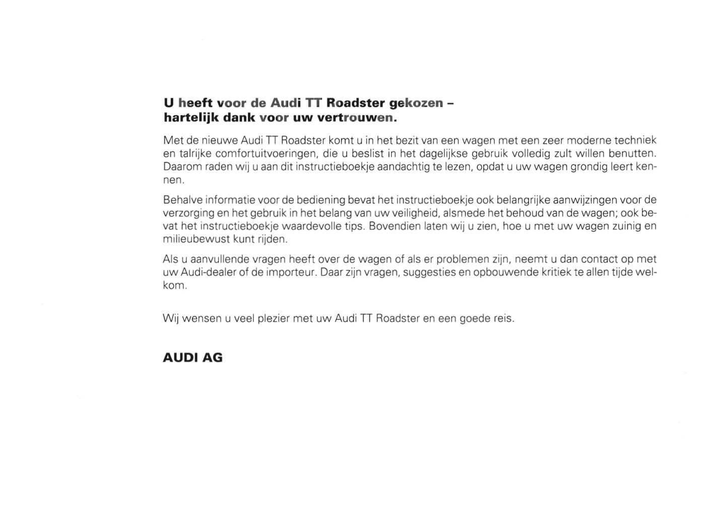 1999-2006 Audi TT Roadster Manuel du propriétaire | Néerlandais