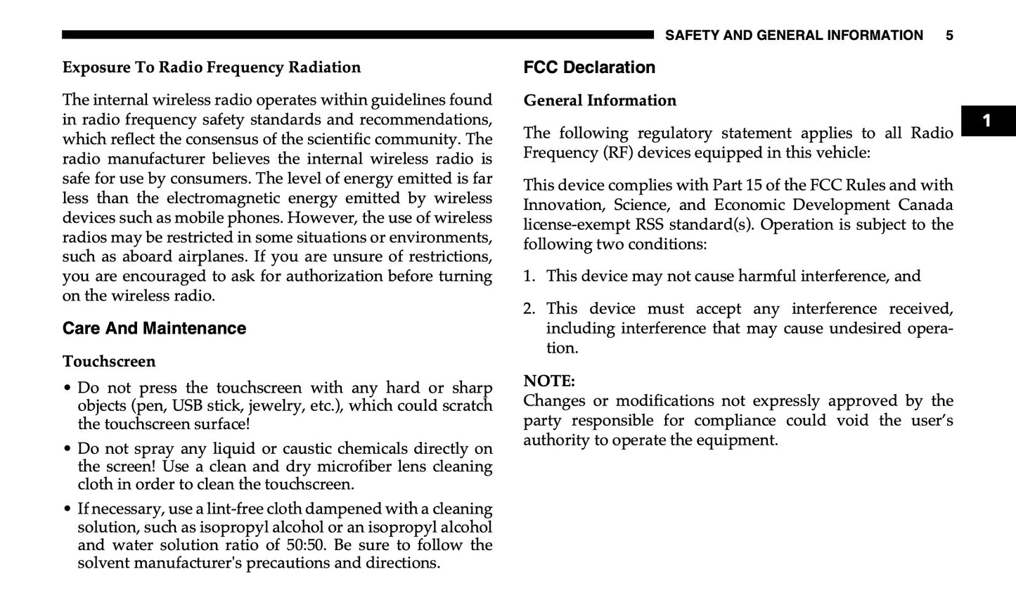 Uconnect 3 With 5-Inch Display Owner's Manual