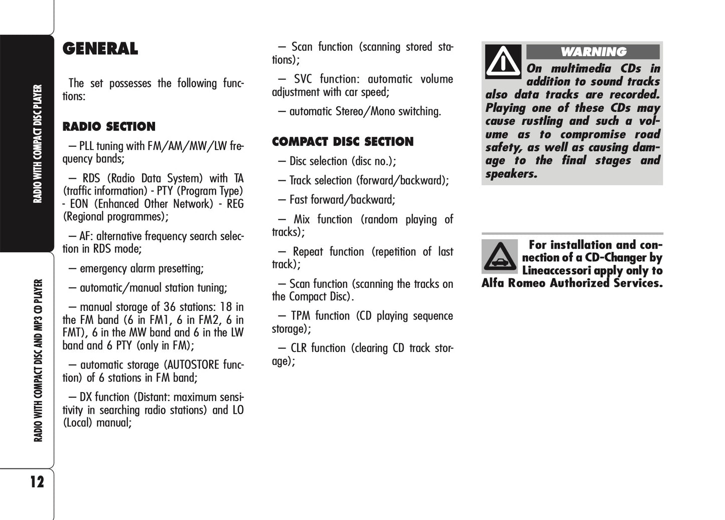 Alfa Romeo Brera Sound System Owner's Manual 2006 - 2011