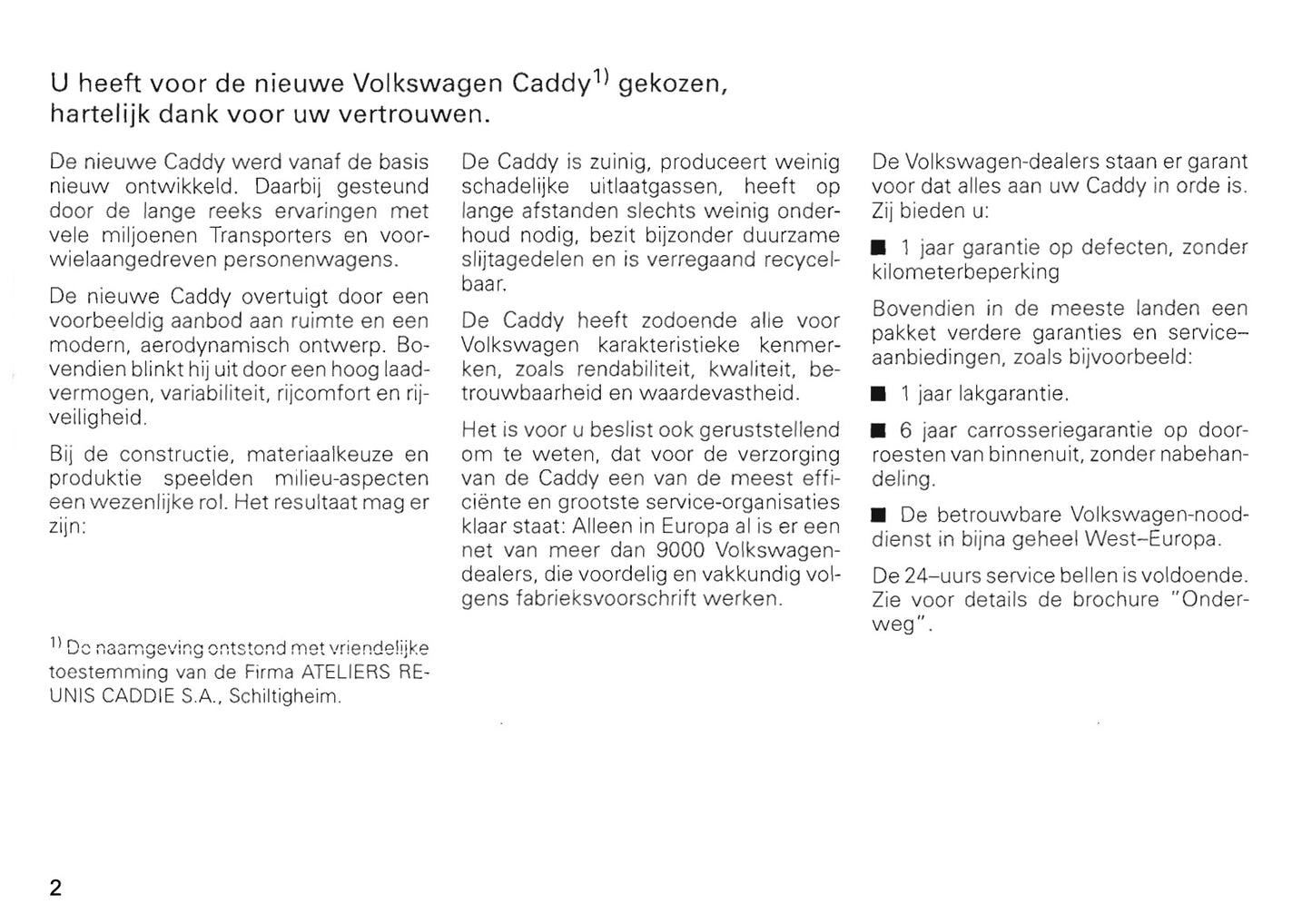 1996-2004 Volkswagen Caddy Bedienungsanleitung | Niederländisch