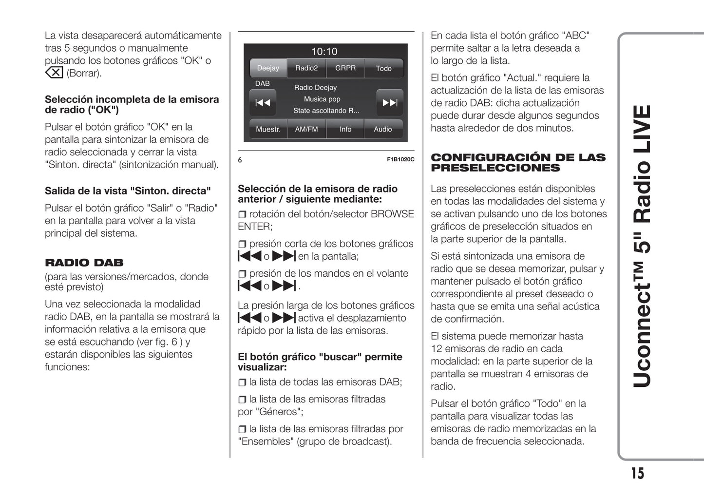 Abarth 595 Uconnect Radio 5.0 Instrucciones 2017 - 2018