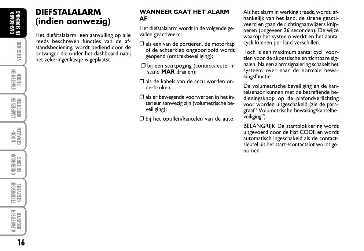 2008-2009 Fiat Bravo Owner's Manual | Dutch