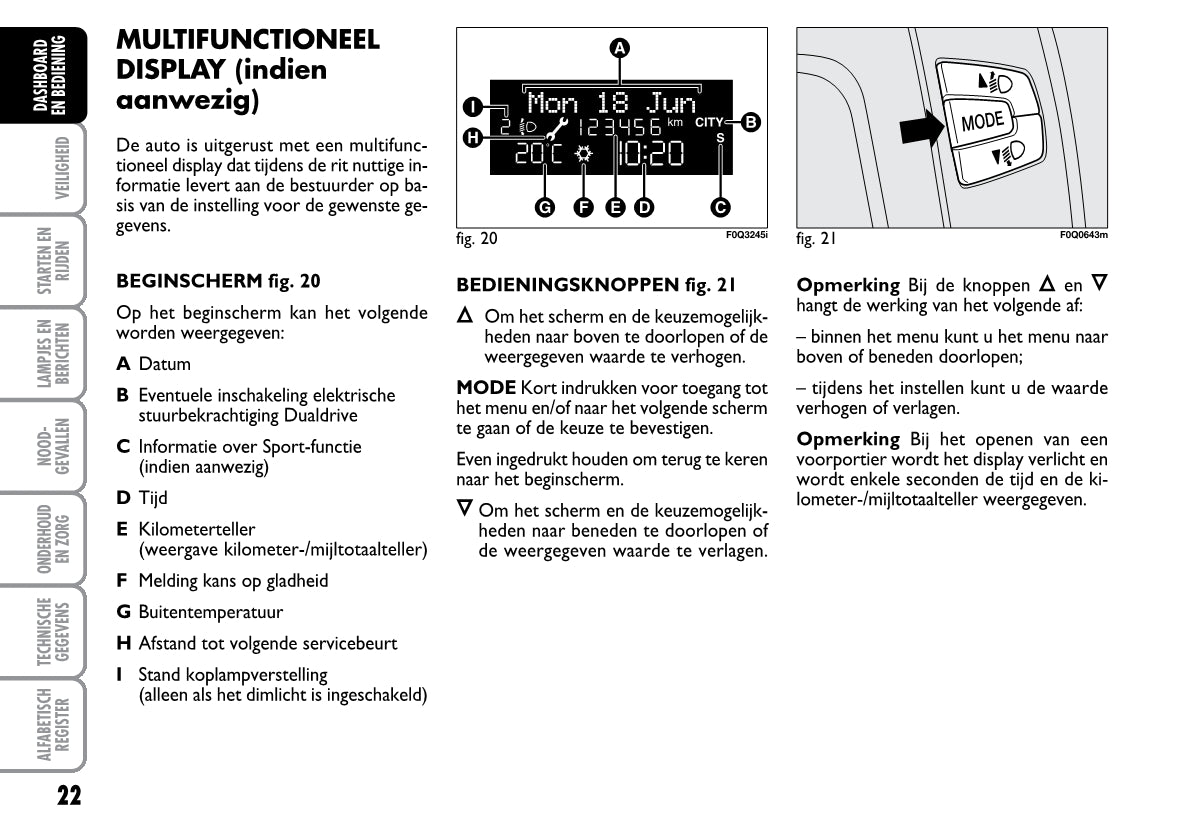 2008-2009 Fiat Bravo Owner's Manual | Dutch