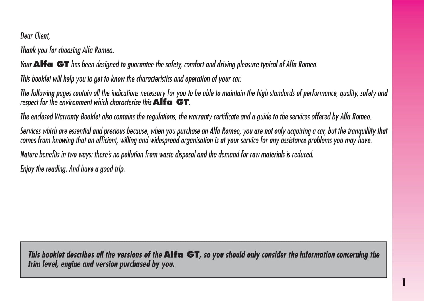 2007-2013 Alfa Romeo GT Owner's Manual | English