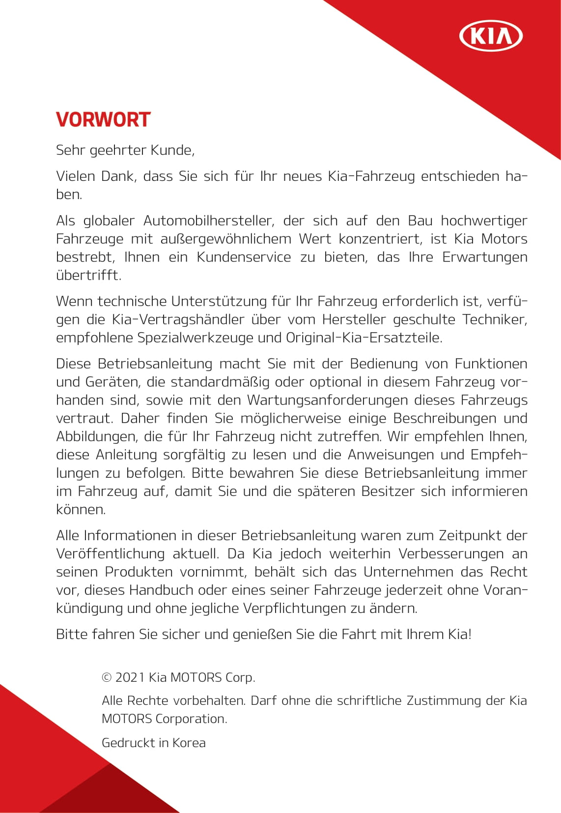 2020-2022 Kia Rio Manuel du propriétaire | Allemand