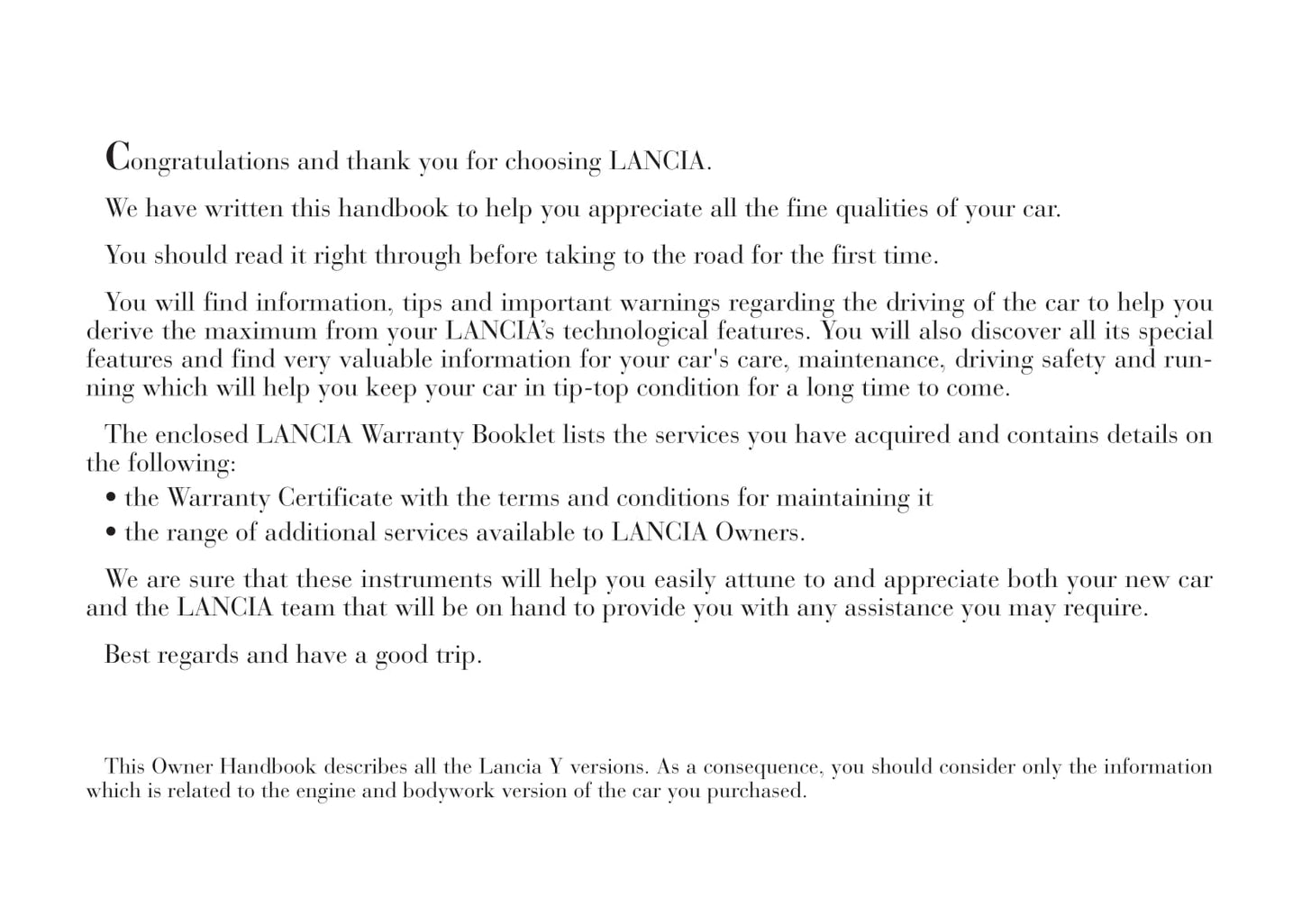 2001-2003 Lancia Ypsilon Owner's Manual | English
