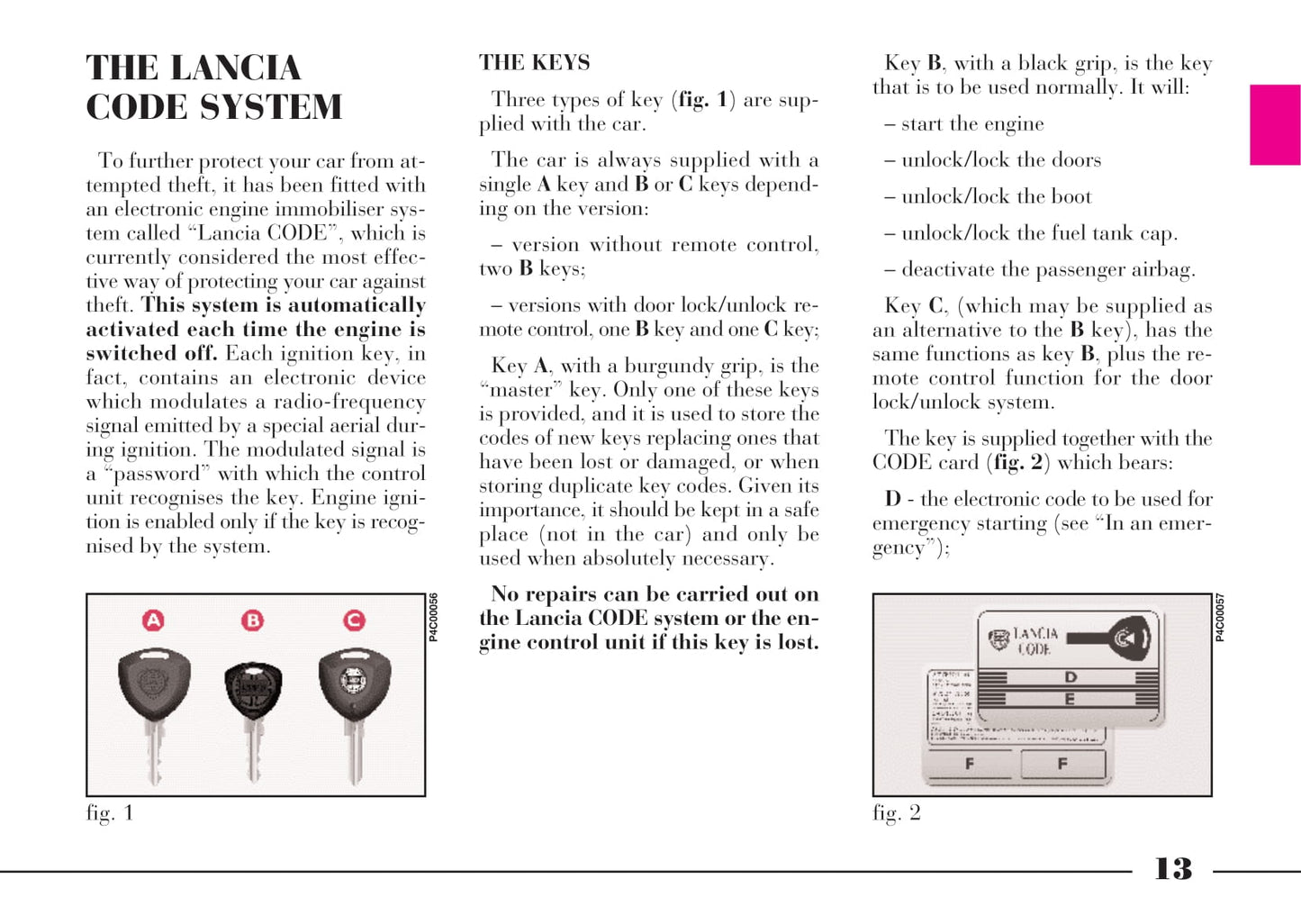 2001-2003 Lancia Ypsilon Owner's Manual | English
