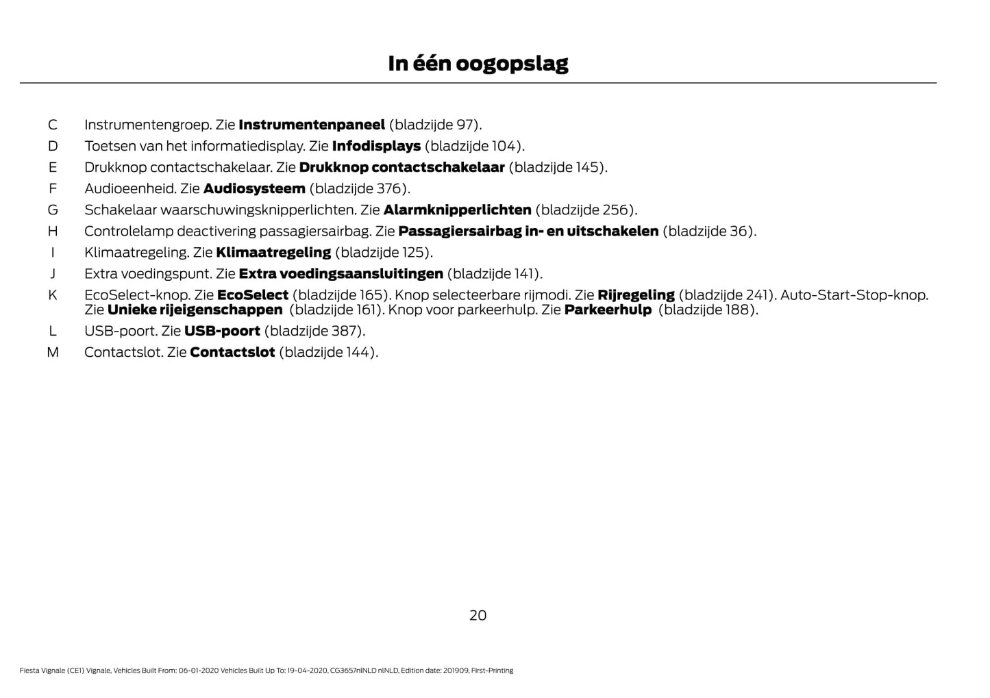2020 Ford Fiesta Vignale Owner's Manual | Dutch