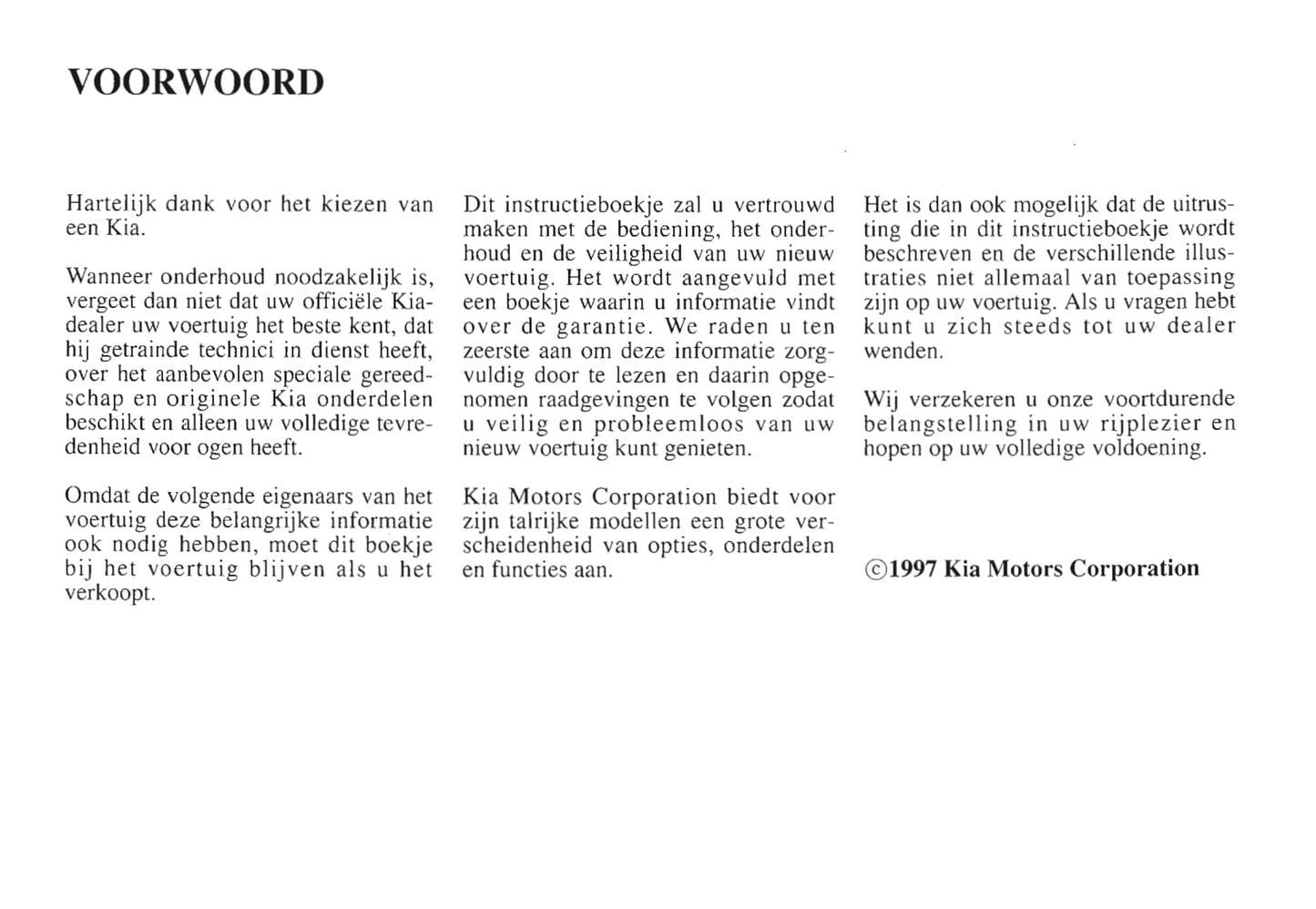 1997-1998 Kia Sportage Owner's Manual | Dutch