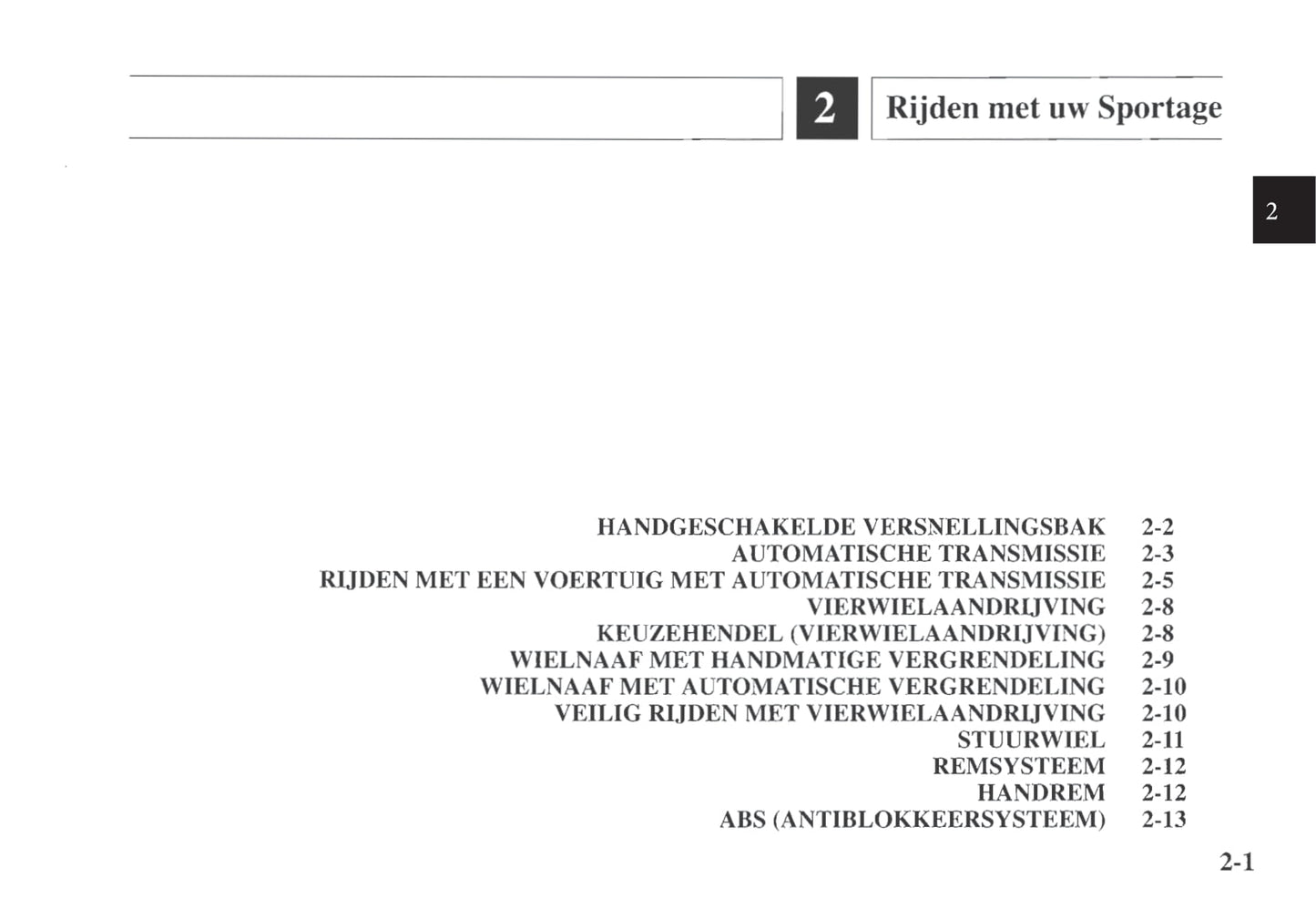 1997-1998 Kia Sportage Owner's Manual | Dutch