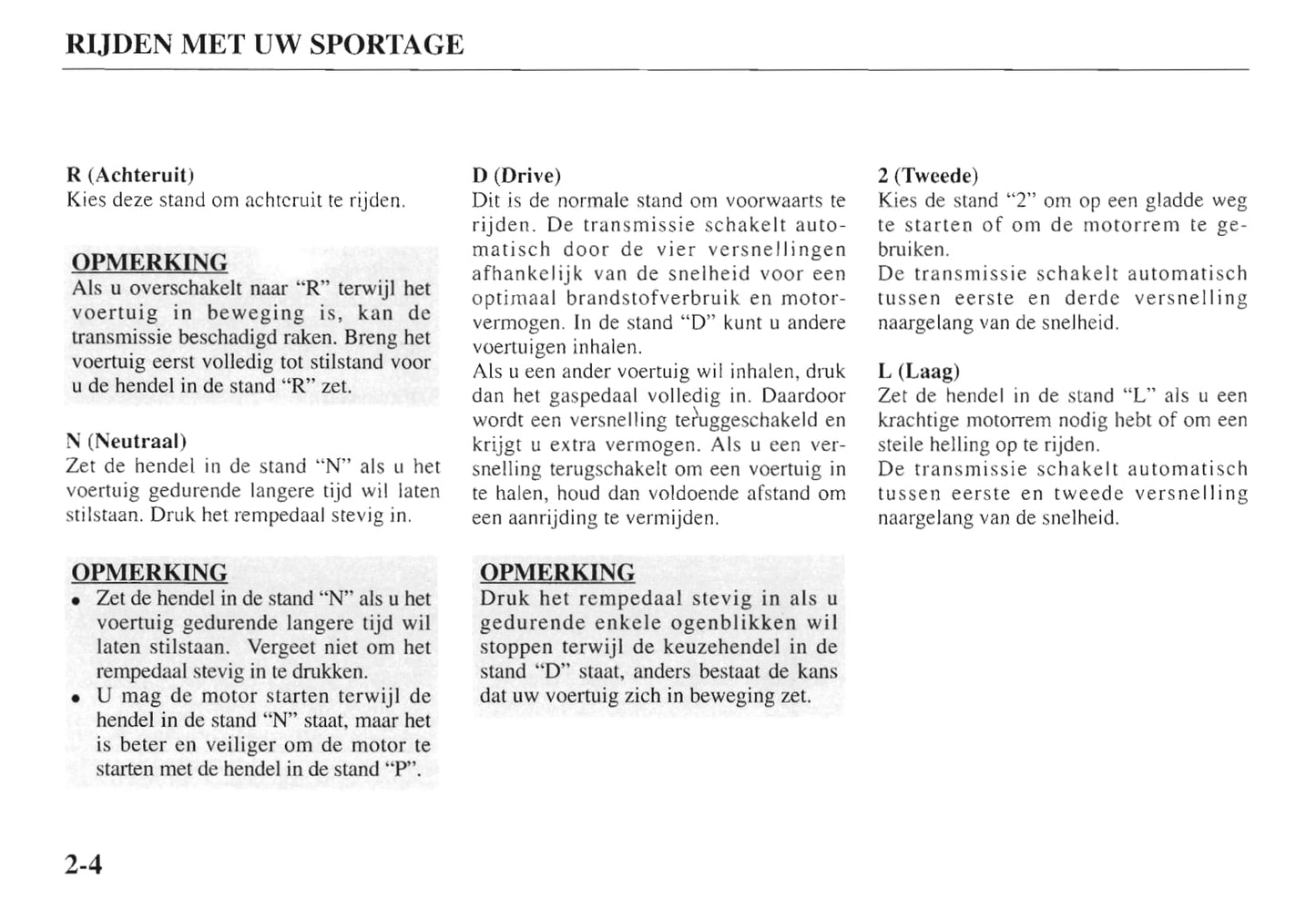 1997-1998 Kia Sportage Owner's Manual | Dutch