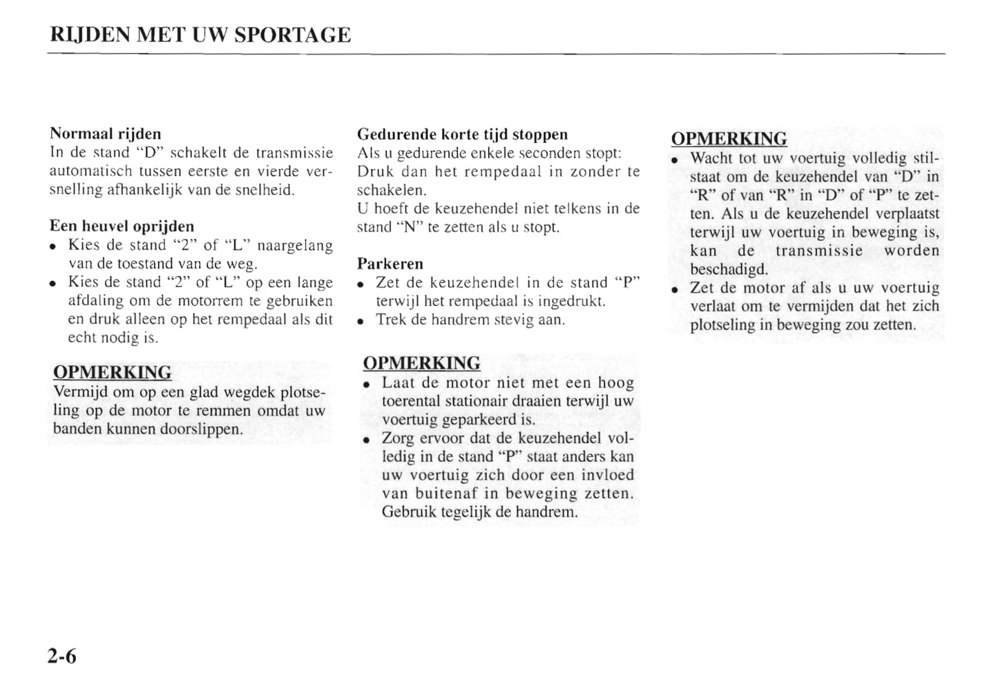 1997-1998 Kia Sportage Owner's Manual | Dutch