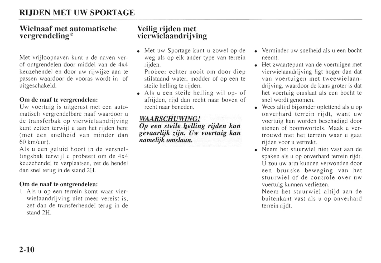 1997-1998 Kia Sportage Owner's Manual | Dutch