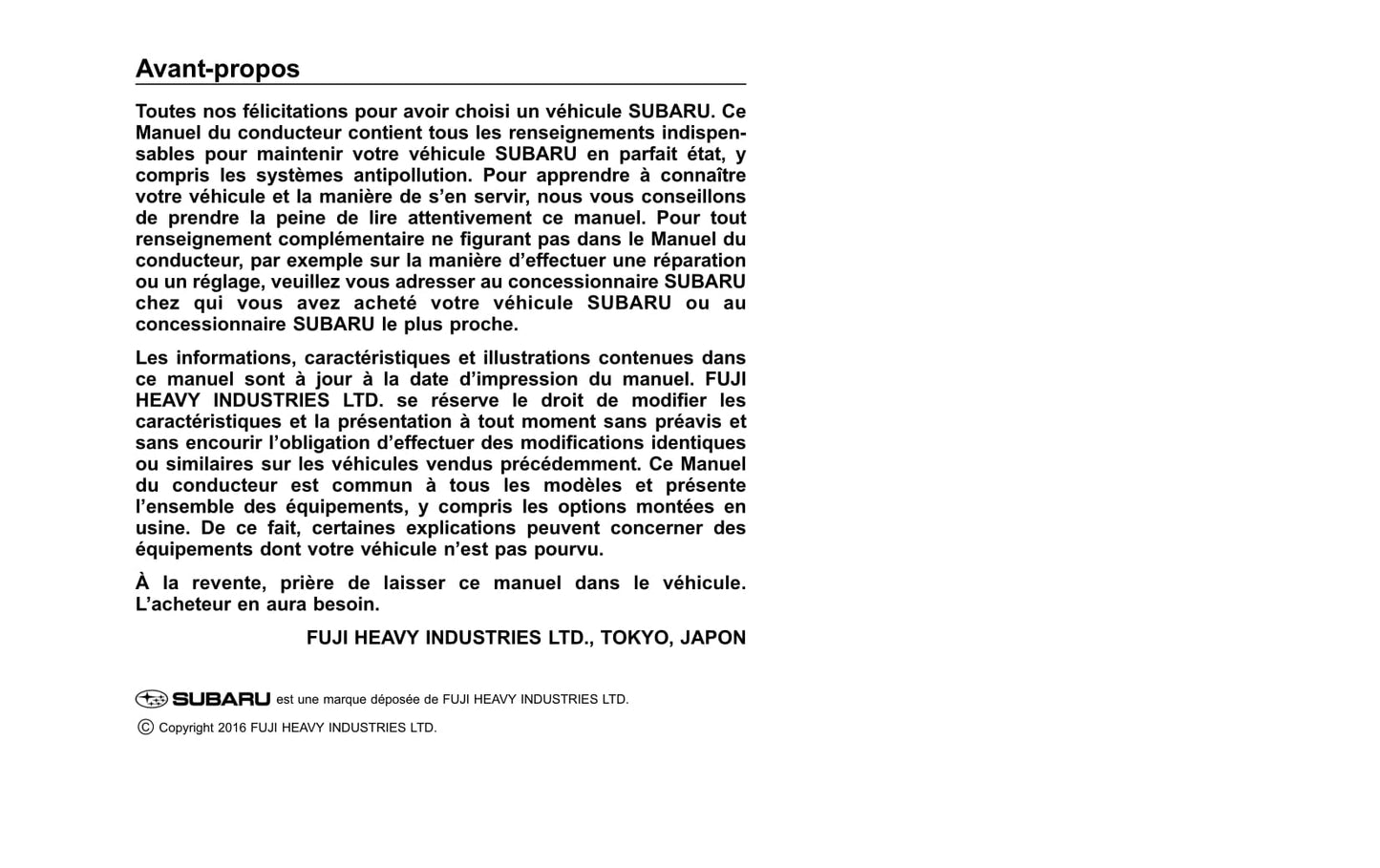 2017 Subaru Impreza Owner's Manual | French