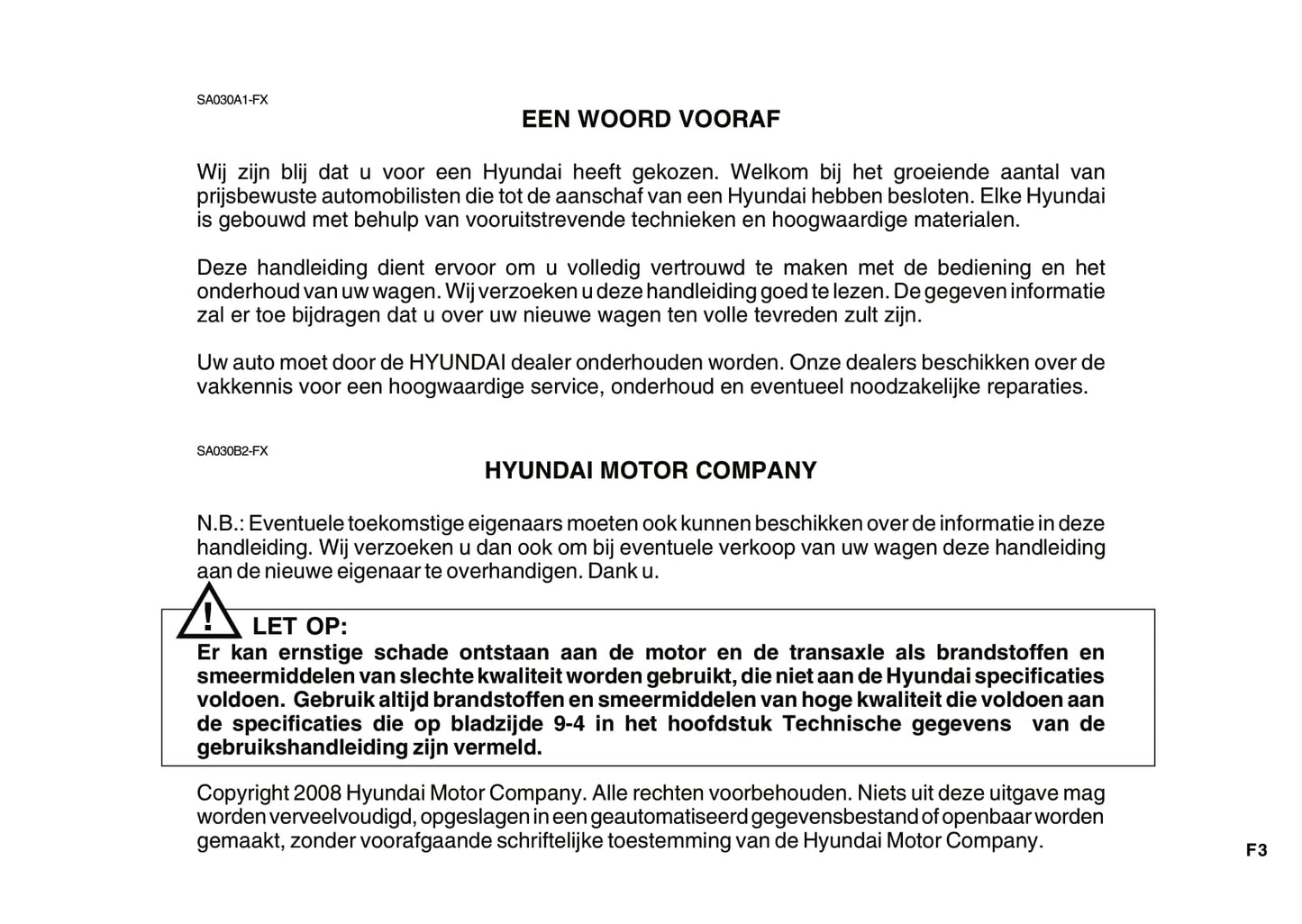 2008-2009 Hyundai Santa Fe Owner's Manual | Dutch