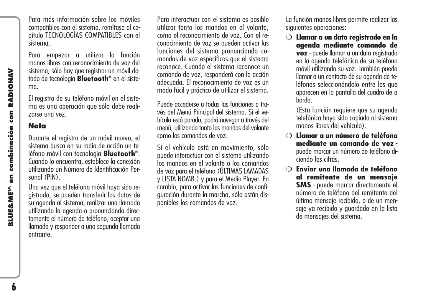 Alfa Romeo Blue&Me en Combinación con Radionav Instrucciones 2009 - 2010