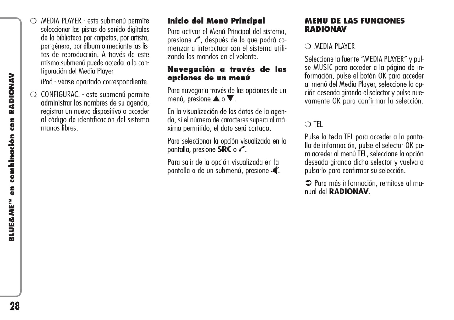 Alfa Romeo Blue&Me en Combinación con Radionav Instrucciones 2009 - 2010