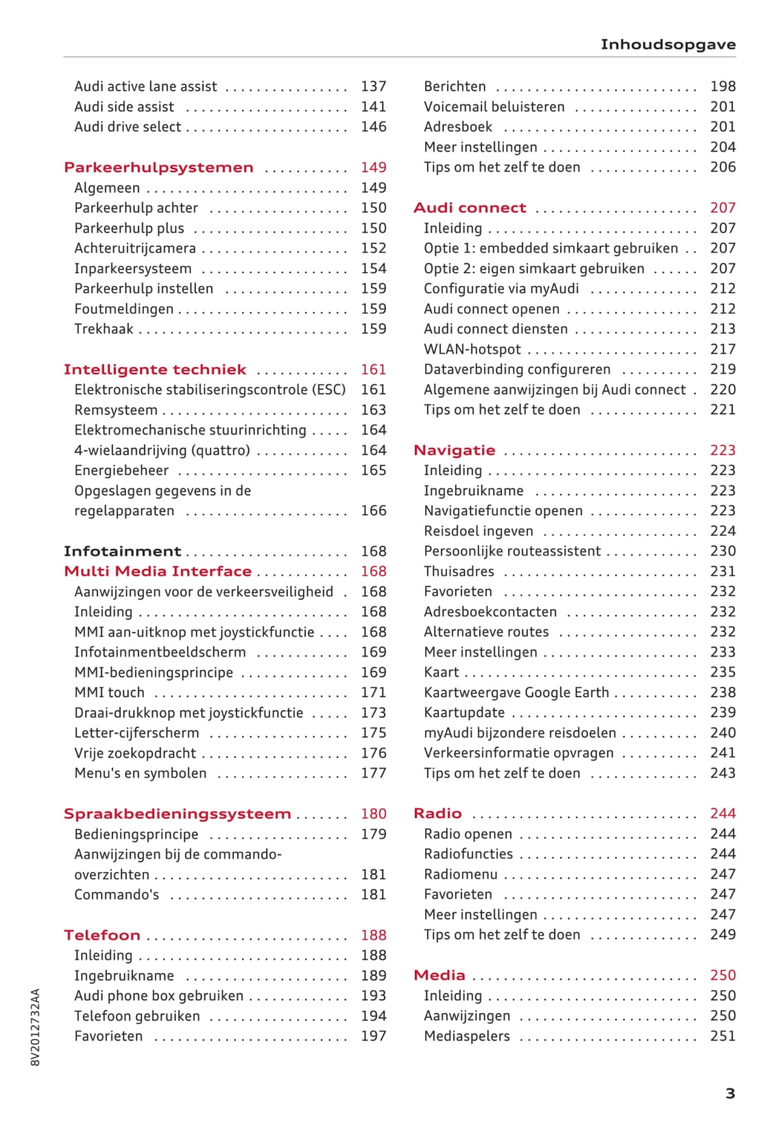 2016 Audi A3/A3 Cabriolet/A3 Limousine/A3 Sportback/S3/S3 Sportback Owner's Manual | Dutch
