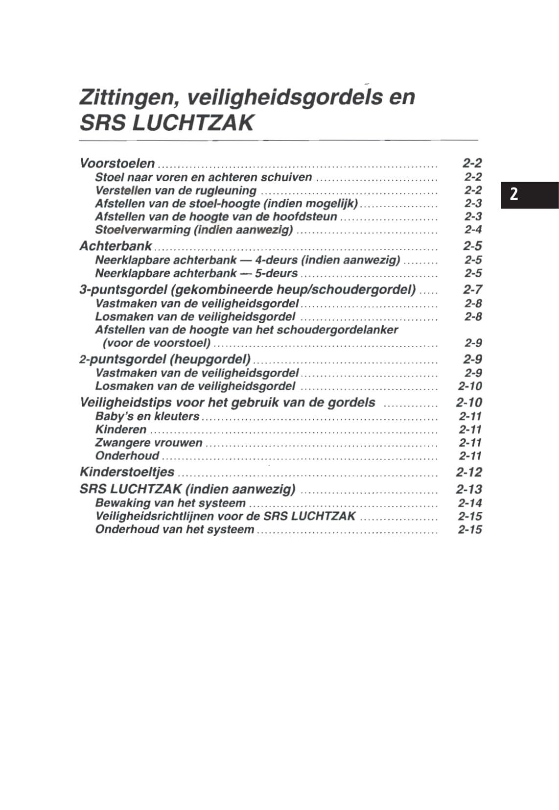 1993-1998 Subaru Impreza Manuel du propriétaire | Néerlandais
