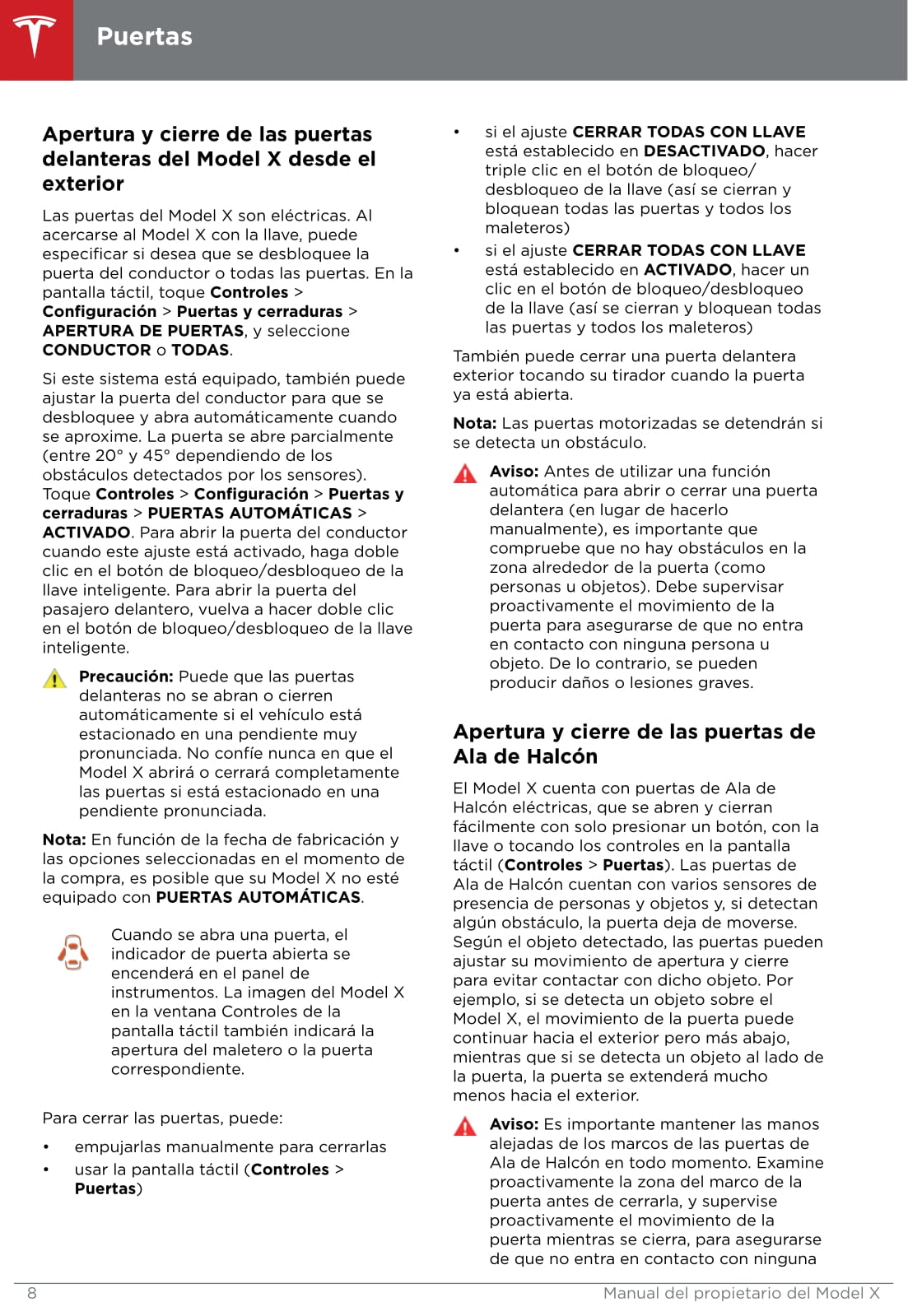 2016-2019 Tesla Model X Owner's Manual | Spanish