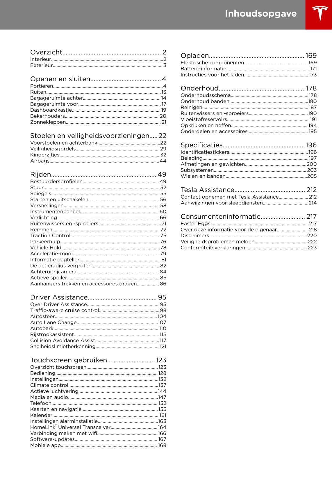 2016-2020 Tesla Model X Owner's Manual | Dutch