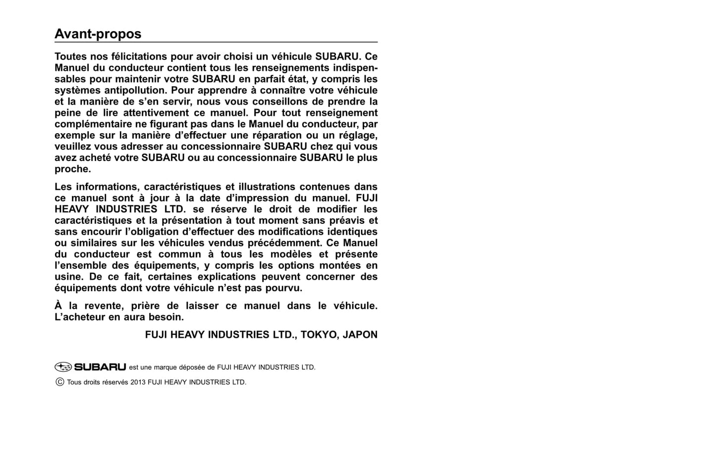 2010-2014 Subaru Impreza Manuel du propriétaire | Français