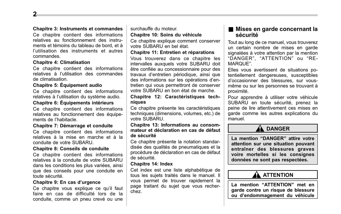 2010-2014 Subaru Impreza Manuel du propriétaire | Français