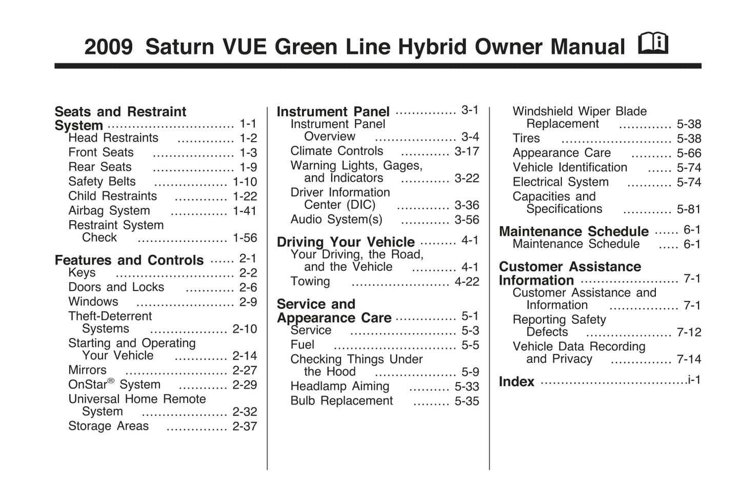 2009 Saturn Vue Owner's Manual | English