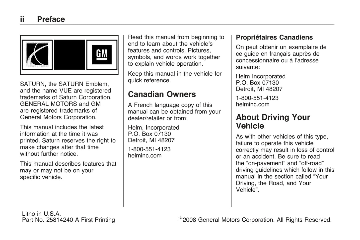 2009 Saturn Vue Owner's Manual | English