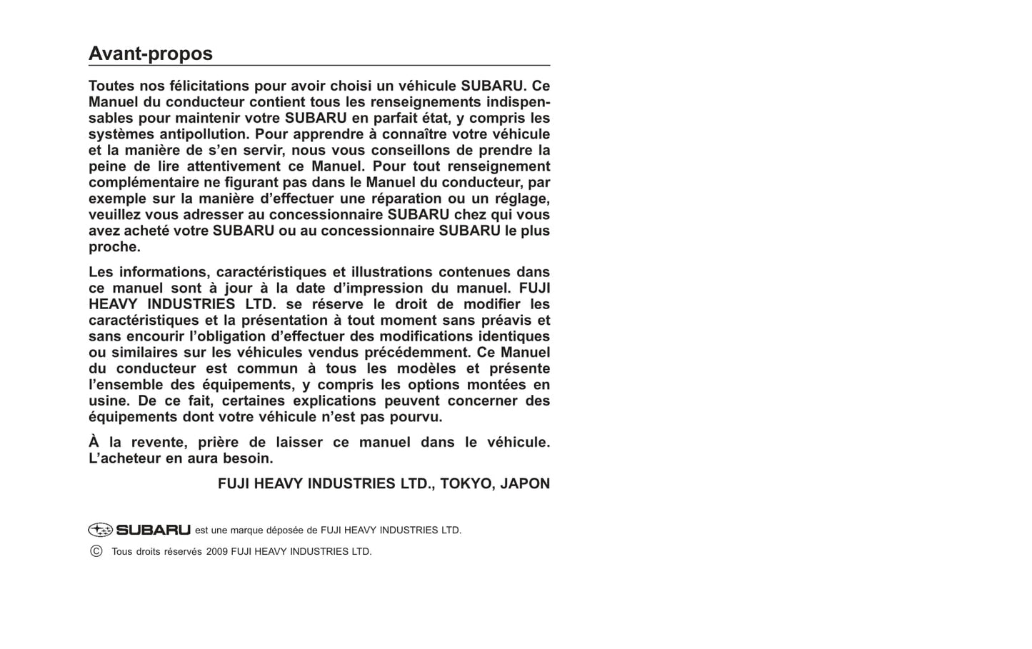 2008-2011 Subaru Forester Manuel du propriétaire | Français