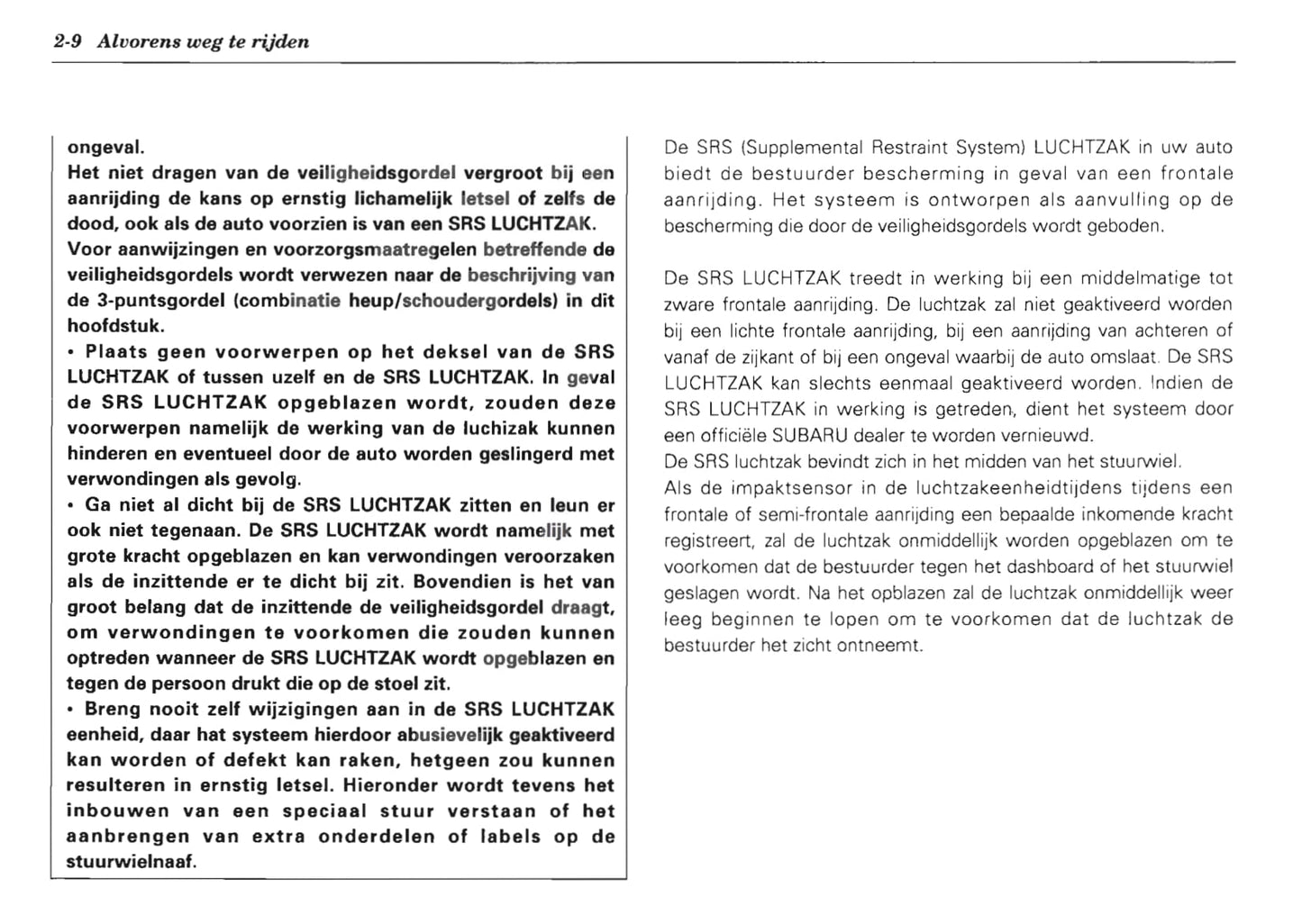 1995 Subaru Vivio Gebruikershandleiding | Nederlands