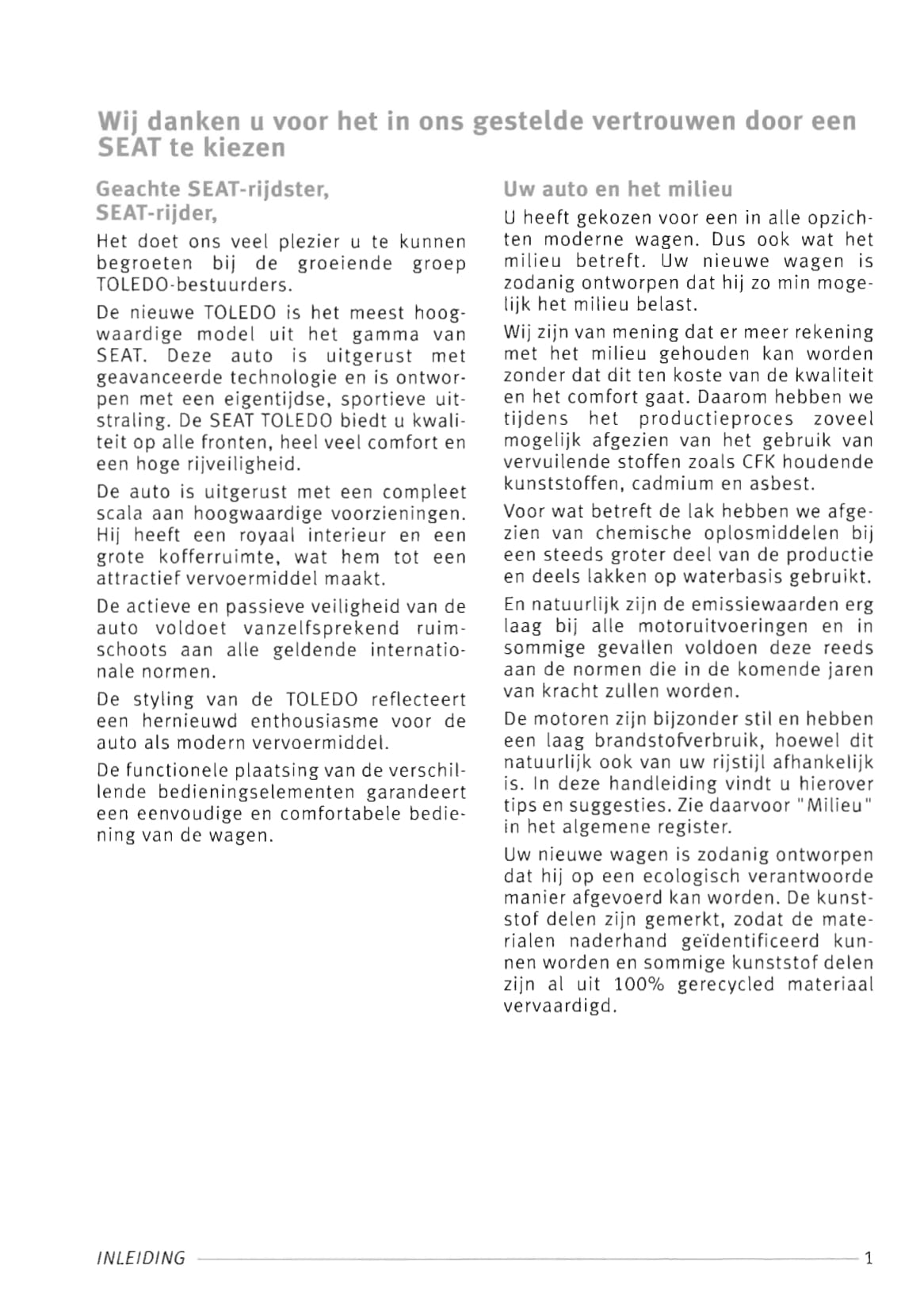 1999-2004 Seat Toledo Gebruikershandleiding | Nederlands