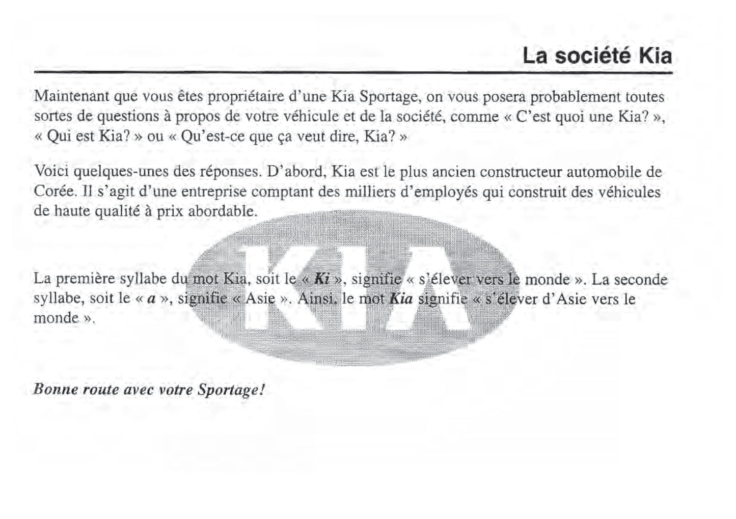 1993-2002 Kia Sportage Manuel du propriétaire | Français
