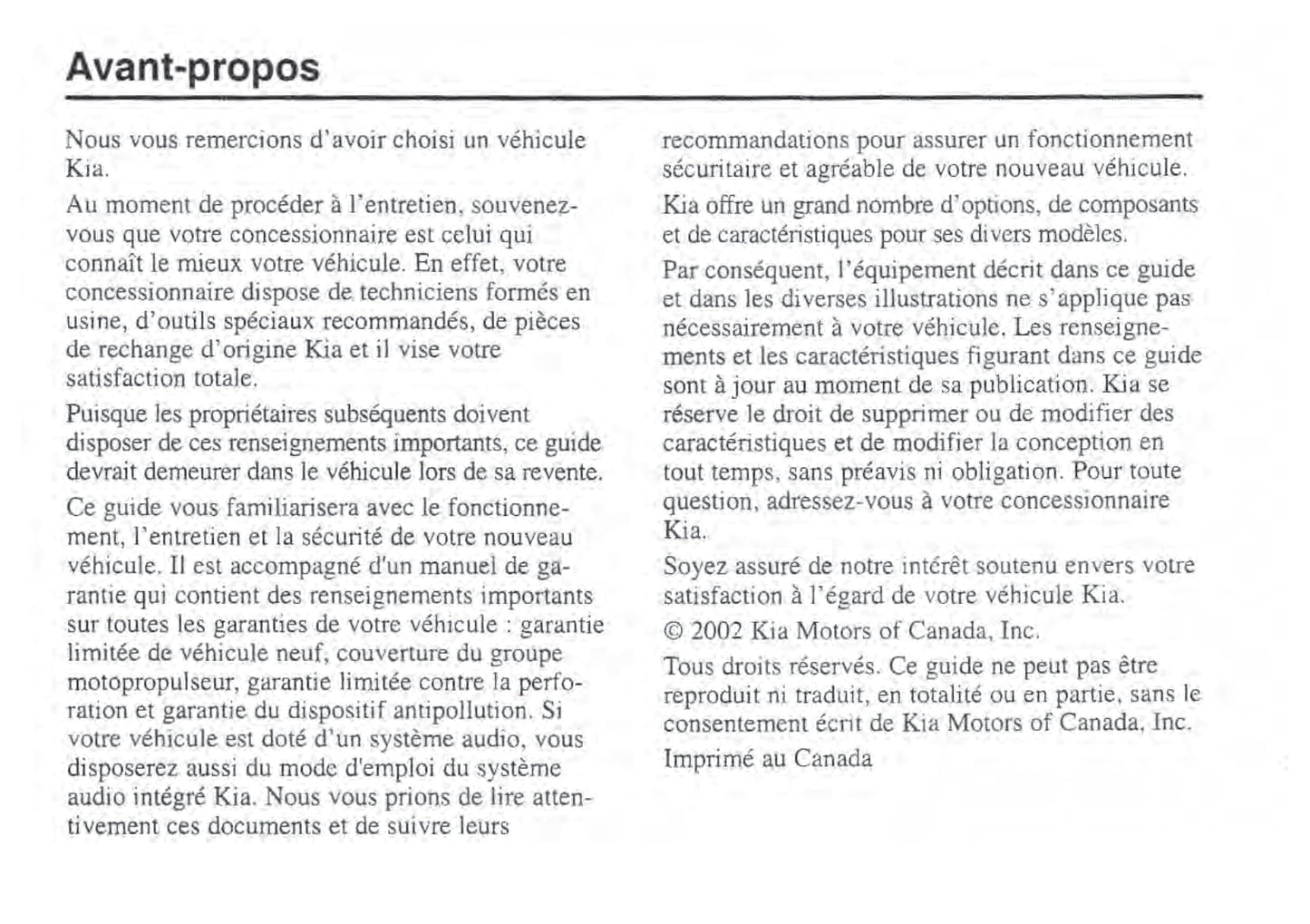 1993-2002 Kia Sportage Manuel du propriétaire | Français