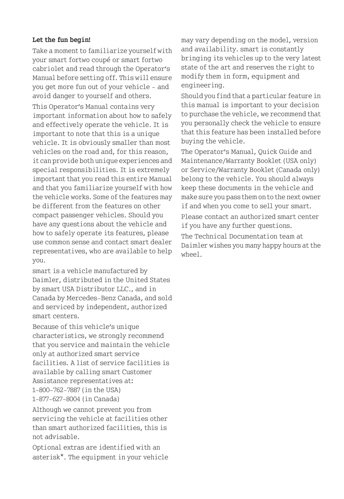 2007-2010 Smart Fortwo Owner's Manual | English