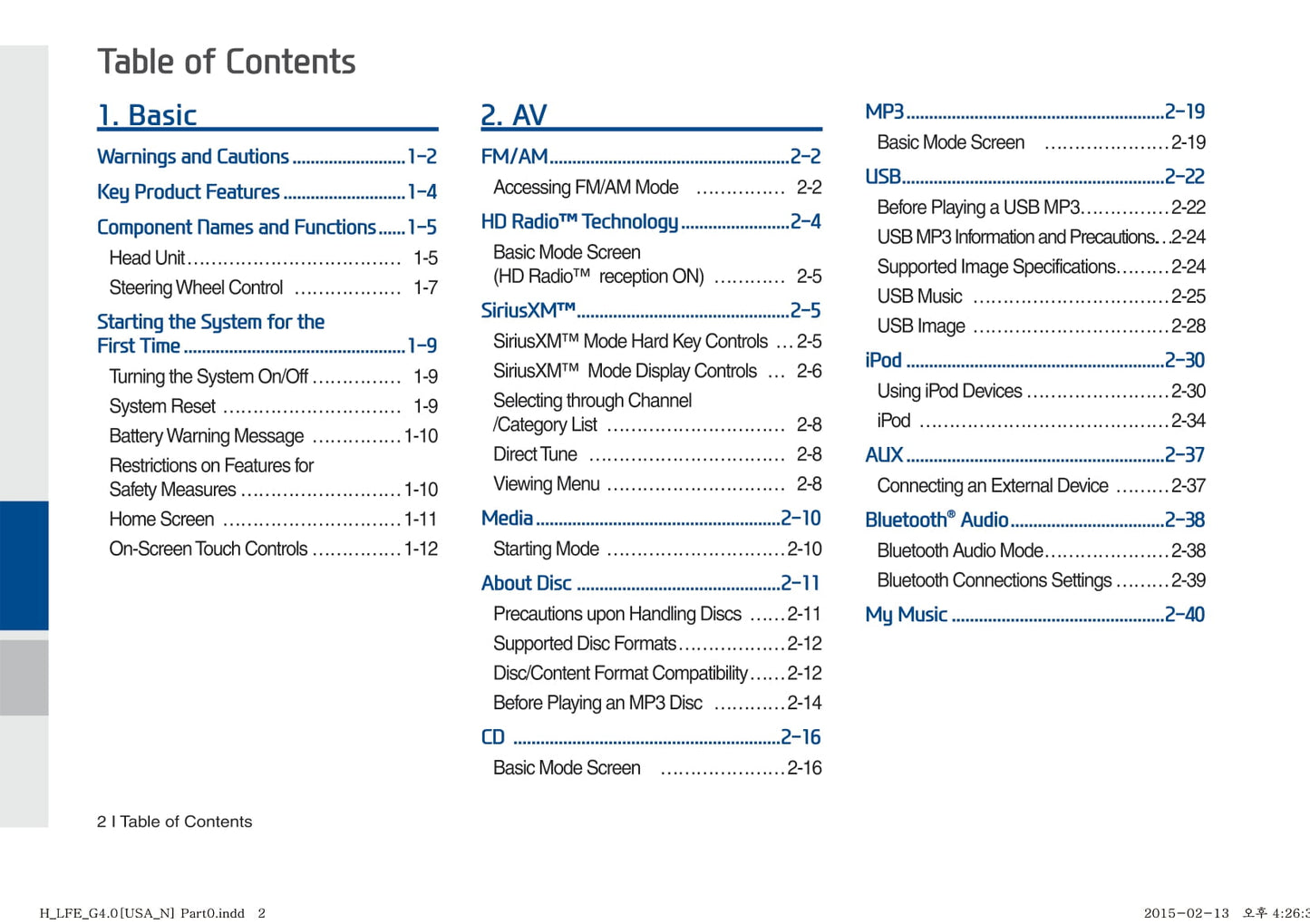 Hyundai Sonata Hybrid Multimedia System Manuel du propriétaire 2014 - 2017