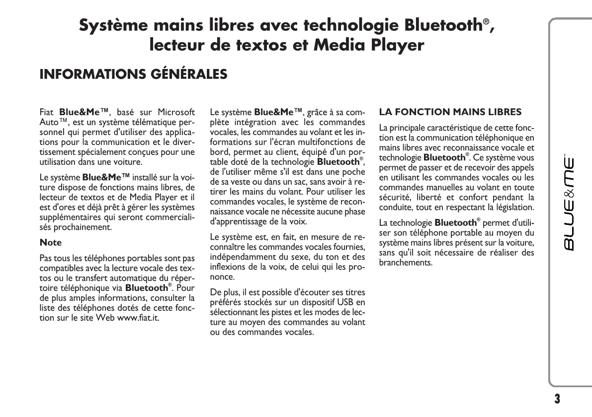 Fiat Qubo Blue&Me Guide d'utilisation 2008 - 2016