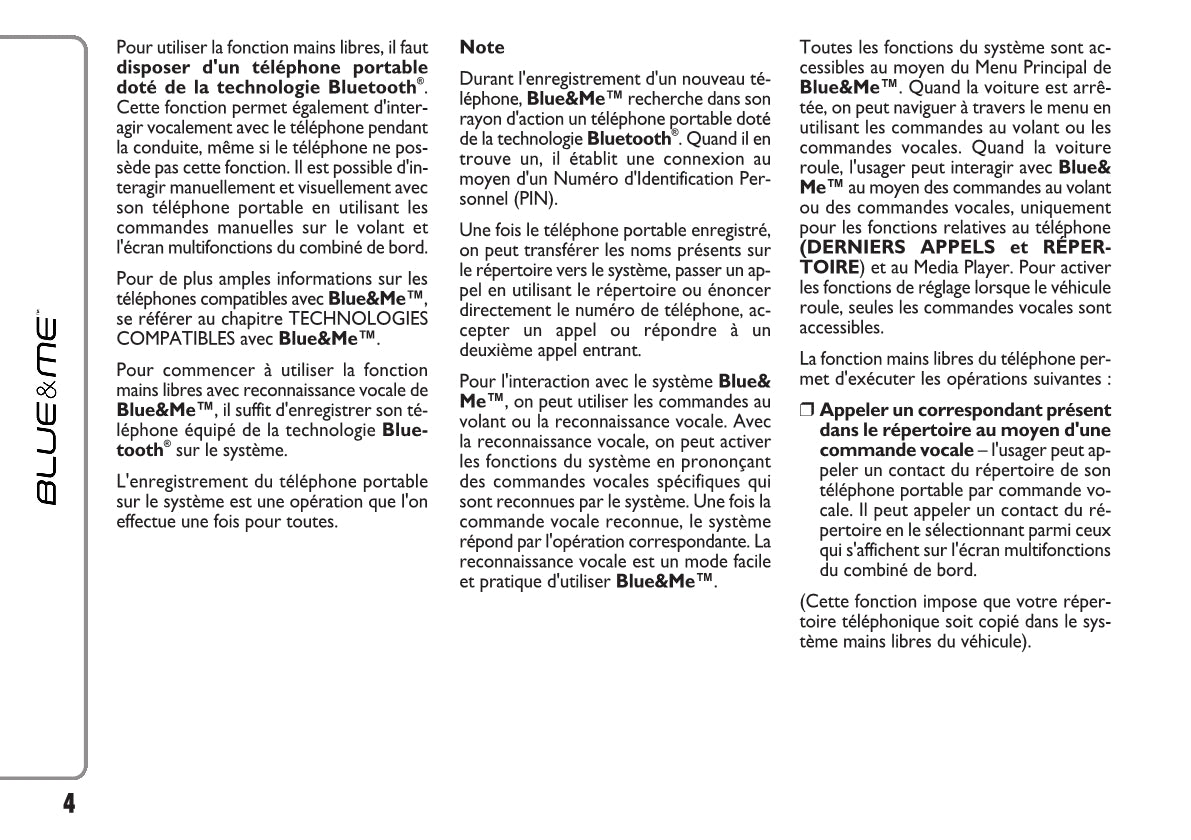 Fiat Qubo Blue&Me Guide d'utilisation 2008 - 2016