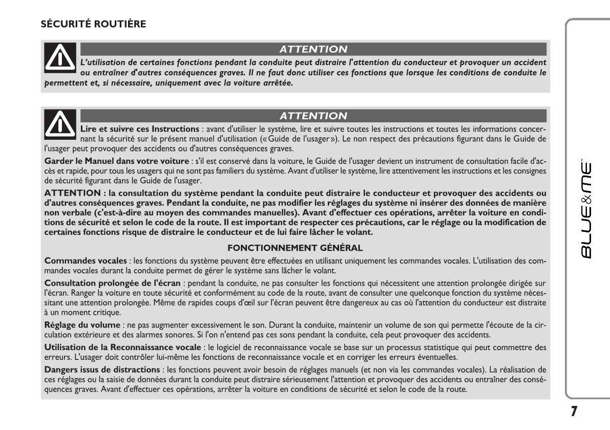 Fiat Qubo Blue&Me Guide d'utilisation 2008 - 2016